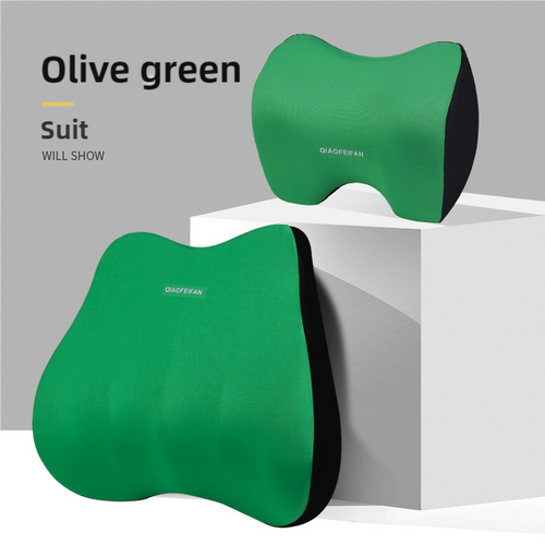 Green Memory Foam Car Seat Neck and Lumbar Support Set - Ergonomic Cushion for Office, Home, and Driving - Main Image