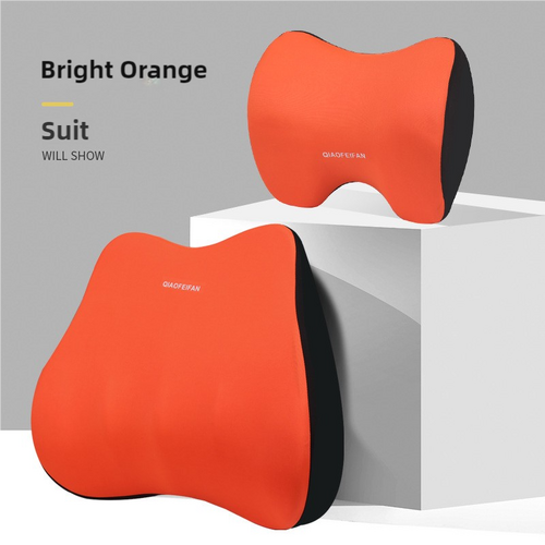 Orange Memory Foam Car Seat Neck and Lumbar Support Set - Ergonomic Cushion for Office, Home, and Driving - Main Image