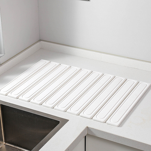 White Square Engraved Inner Frame Foldable Diatomaceous Earth Drying Mat - Super Absorbent, Fast-Drying, Non-Slip Kitchen Countertop Mat - Main Image