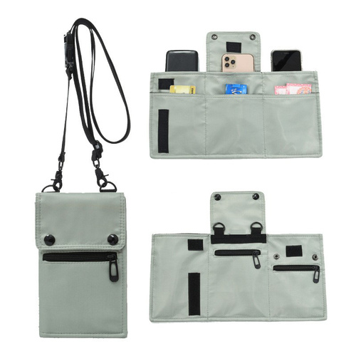 Grey Water-Resistant Nylon Crossbody Phone Bag – Compact Travel Wallet & Card Holder for Men and Women(Mobile phones and cards are shooting props, not - Main Image