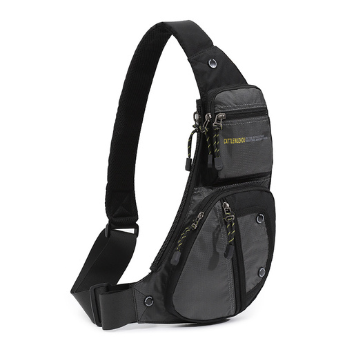 Black And Grey Men's Vintage Chest Bag - Multi-functional Waterproof Crossbody Sling Bag for Outdoor Sports - Main Image