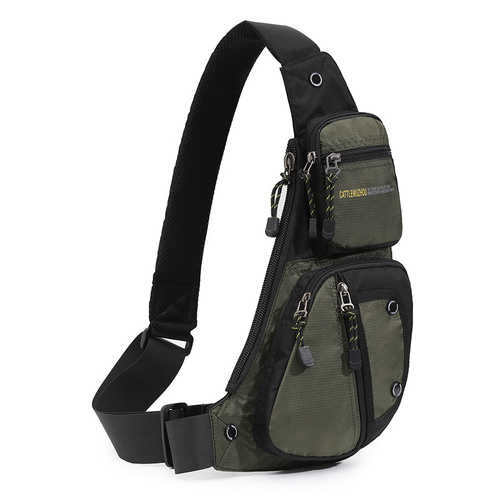 Black And Green Men's Vintage Chest Bag - Multi-functional Waterproof Crossbody Sling Bag for Outdoor Sports - Main Image