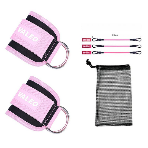 Pink Set (2 Ankle Straps + 3 elastic ropes + 1 mesh bag) Adjustable Ankle Straps for Leg and Glute Training - EVA Padded Gym Foot Straps - Main Image