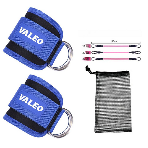 Blue Set (2 Ankle Straps + 3 elastic ropes + 1 mesh bag) Adjustable Ankle Straps for Leg and Glute Training - EVA Padded Gym Foot Straps - Main Image