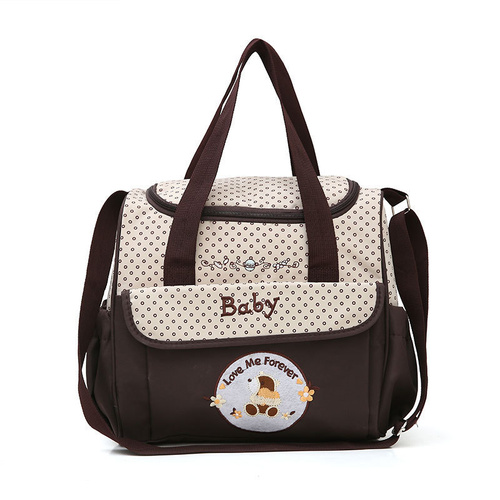 Small Coffee Fashionable Large-Capacity Cartoon Bear Shoulder Crossbody Mommy Bag - Stylish and Functional Diaper Bag - Main Image