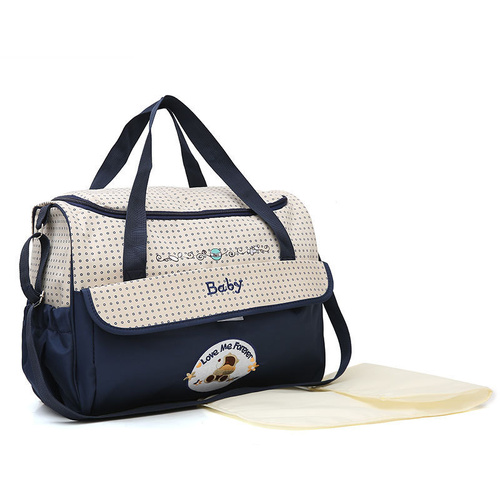 Large Dark Blue Fashionable Large-Capacity Cartoon Bear Shoulder Crossbody Mommy Bag - Stylish and Functional Diaper Bag - Main Image