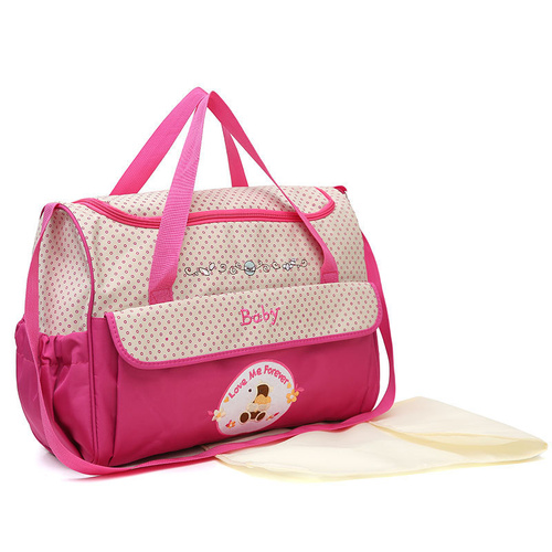 Large Pink Fashionable Large-Capacity Cartoon Bear Shoulder Crossbody Mommy Bag - Stylish and Functional Diaper Bag - Main Image