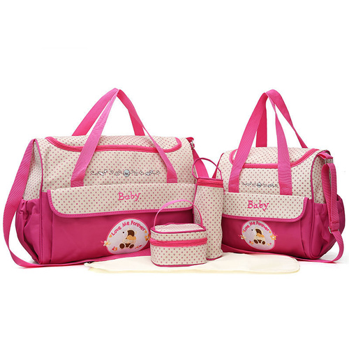 Pink 5-Piece Mommy Bag Set - Large Capacity Diaper Bags for Baby Travel, Tote and Shoulder Bags with Insulated Bottle Holder and Snack Bag - Main Image
