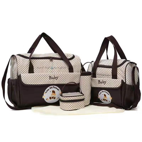 Coffee 5-Piece Mommy Bag Set - Large Capacity Diaper Bags for Baby Travel, Tote and Shoulder Bags with Insulated Bottle Holder and Snack Bag - Main Image