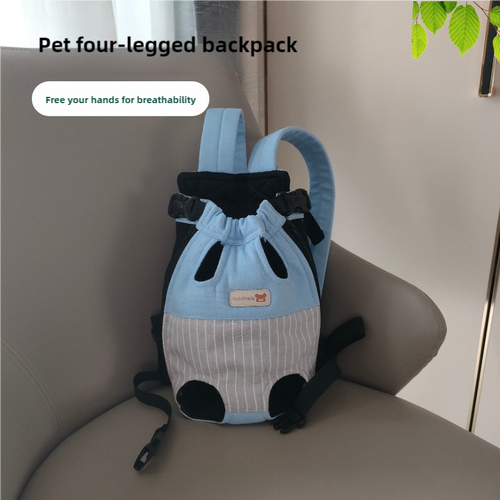 Size S Blue-Gray Patchwork Pet Backpack Dog Carrier Cat Travel Bag - Breathable, Portable & Hands-Free Four-Leg Design - Main Image