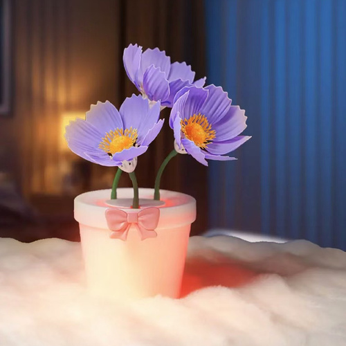 Purple Flowers Silicone Touch Flower Aromatherapy Night Light Pot - Romantic Home Decor for Kids and Adults - Main Image