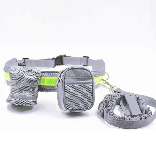 Grey Reflective Pet Waist Bag with Hands-Free Leash for Night Safety - Adjustable Waist Pack with Detachable Pouches - Main Image