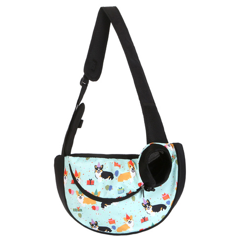 Size L Blue Dog Pattern Lightweight Single Shoulder Pet Sling Bag -  Stylish Durable Oxford Fabric Carrier - Main Image
