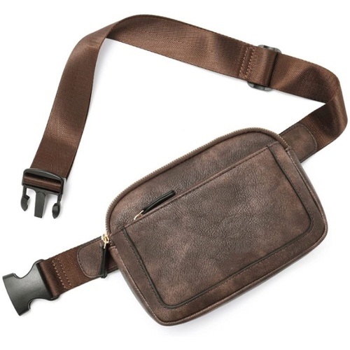 Coffee Adjustable Waterproof PU Leather Waist Bag - Stylish Crossbody Belt Bag for Men & Women - Main Image