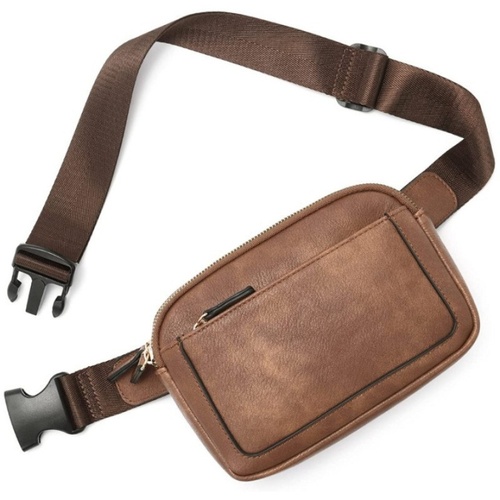 Brown Adjustable Waterproof PU Leather Waist Bag - Stylish Crossbody Belt Bag for Men & Women - Main Image