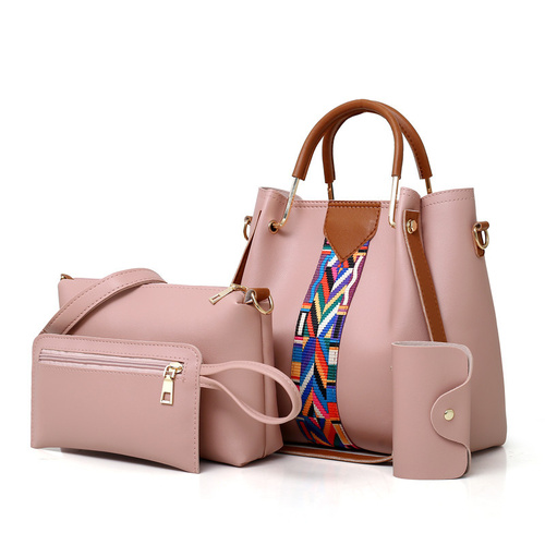 Pink Elegant 4-Piece Women’s Handbag Set – Stylish PU Leather Tote, Shoulder Bag, Clutch, and Wallet for Every Occasion - Main Image