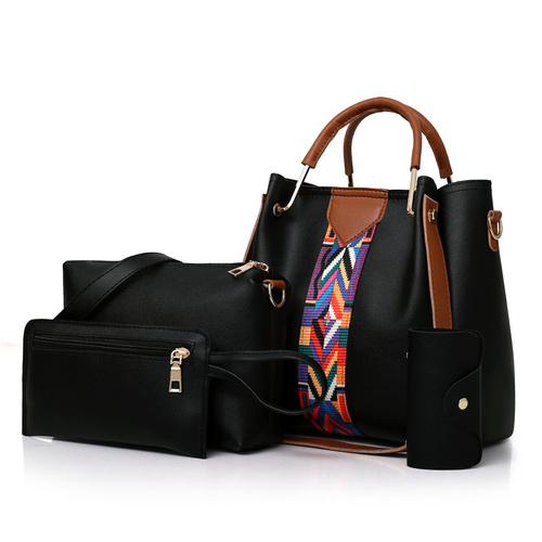 Black Elegant 4-Piece Women's Handbag Set - Stylish PU Leather Tote, Shoulder Bag, Clutch, and Wallet for Every Occasion - Main Image