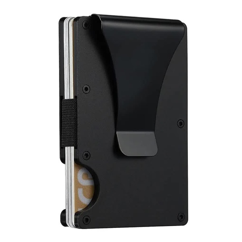 2 Pcs Black Aluminum Alloy RFID Blocking Wallet - Compact, Lightweight Credit Card Holder and Money Clip - Main Image