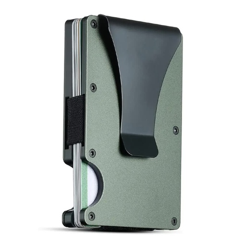 2 Pcs Dark Green Aluminum Alloy RFID Blocking Wallet - Compact, Lightweight Credit Card Holder and Money Clip - Main Image