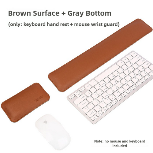 Brown And Grey (Keyboard Wrist Guard + Mouse Wrist Guard) Premium Dual-Sided PU Leather Keyboard Wrist Rest and Mouse Pad Set - Ergonomic Support for  - Main Image