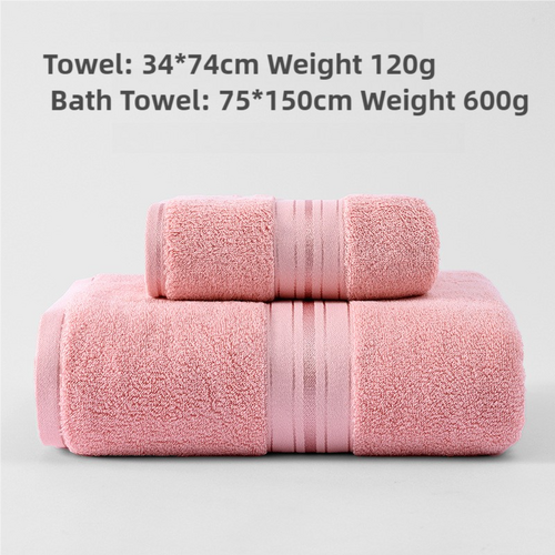 Pink Luxury Cotton Towel Set(Towel + Bath Towel) - Quick Dry, Extra Thick & Absorbent, Perfect for Bath & Beach - Main Image