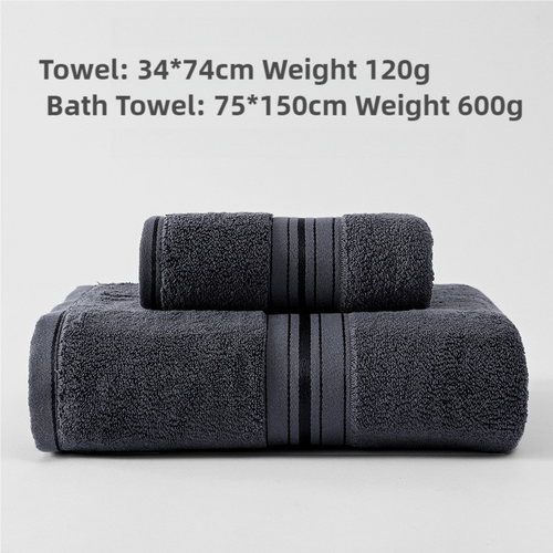 Dark Grey Luxury Cotton Towel Set(Towel + Bath Towel) - Quick Dry, Extra Thick & Absorbent, Perfect for Bath & Beach - Main Image