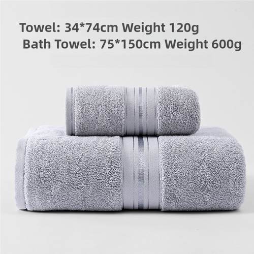 Grey Luxury Cotton Towel Set(Towel + Bath Towel) - Quick Dry, Extra Thick & Absorbent, Perfect for Bath & Beach - Main Image