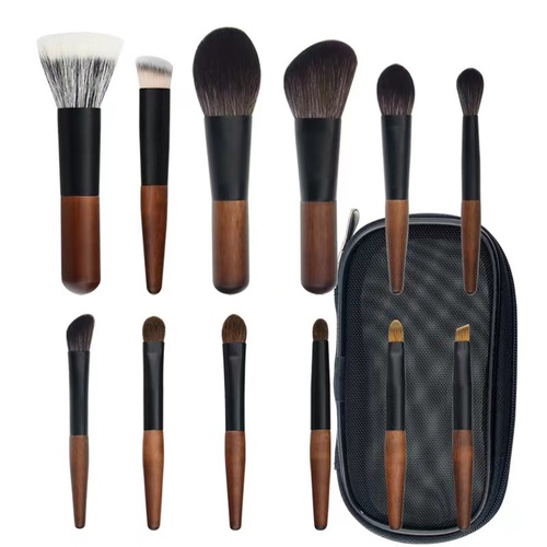 Style B 12-Piece Mini Portable Makeup Brush Set - Fiber Bristle Beauty Tool Set(With storage bag) - Main Image