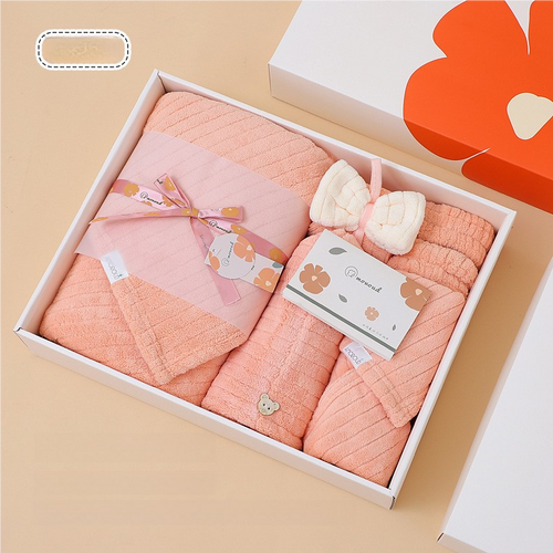 Pink Soft Coral Fleece Towel and Bath Towel Gift Set - 5-Piece Luxurious Absorbent Set - Main Image