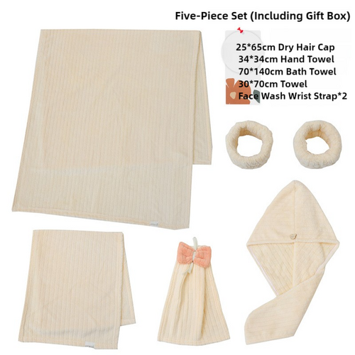 Off White Soft Coral Fleece Towel and Bath Towel Gift Set - 5-Piece Luxurious Absorbent Set - Main Image