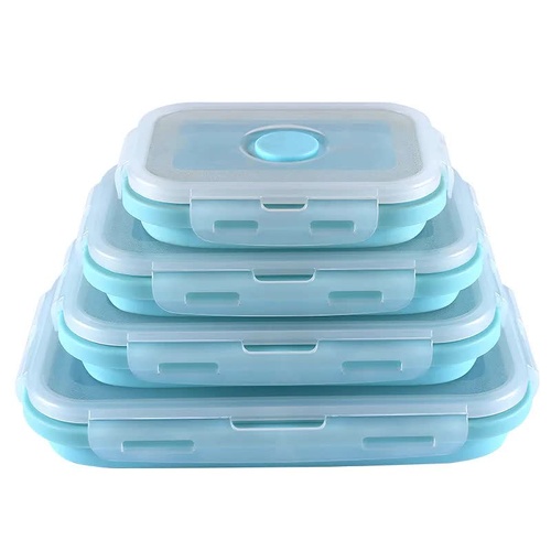 Blue Collapsible Silicone Bento Box Set - 4-Piece Food-Grade Microwave & Freezer Safe Lunch Box Set - Main Image