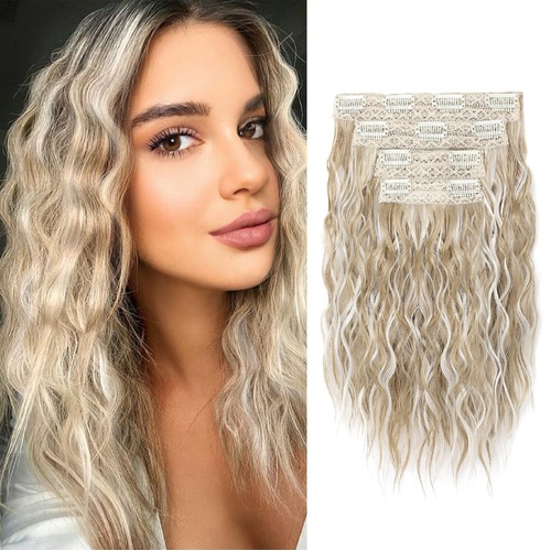 Light Gold 12-Inch Clip-in Wavy Hair Extensions - 4-Piece Set,  Easy to Apply, Instant Volume Boost - Main Image