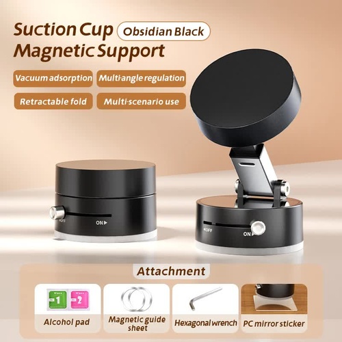 Black Magnetic Phone Mount for Cars and Home, 360° Rotating Magnetic Stand with PC Mirror Sticker - Main Image