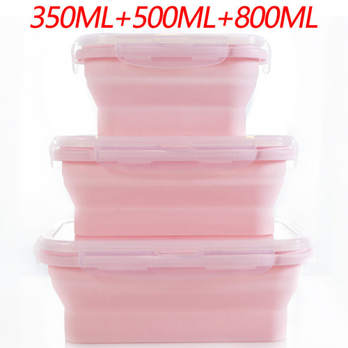 3-piece Set Pink Collapsible Silicone Food Storage Containers Set - 350ML, 500ML, 800ML | BPA-Free, Microwave, Dishwasher & Freezer Safe | Foldable &  - Main Image