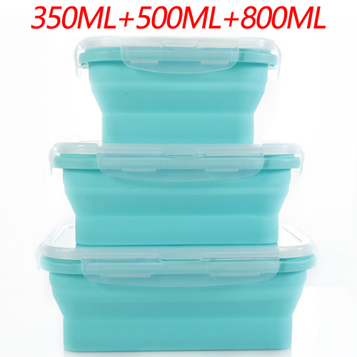 3-piece Set Blue Collapsible Silicone Food Storage Containers Set - 350ML, 500ML, 800ML | BPA-Free, Microwave, Dishwasher & Freezer Safe | Foldable &  - Main Image