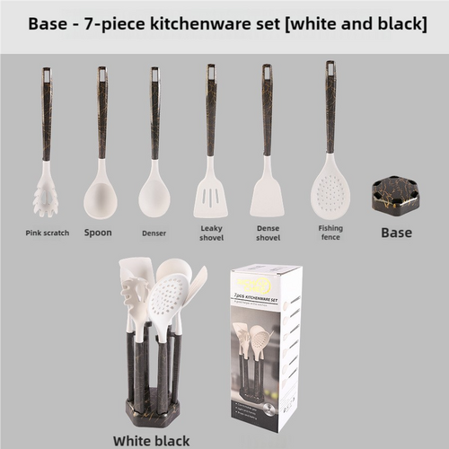 White And Black Set High-Temperature Resistant 7-Piece Silicone Kitchen Utensils Set – Non-Stick Cooking Tools, Food-Grade Silicone, Heat-Resistant Sp - Main Image