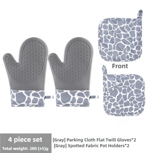 Grey 4-Piece Set High-Temperature Resistant Silicone and Cotton Oven Mitts and Pot Holders Set – Heat-Resistant, Non-Slip, Food-Grade Kitchen Gloves f - Main Image