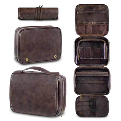 Coffee Luxury PU Business Travel Toiletry Bag - Large Capacity Waterproof Makeup Organizer with Dividers - Portable & Stylish Bathroom Storage - Main Image