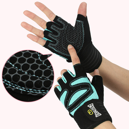 Size M Black And Blue Breathable Anti-Slip Gym Gloves for Workout and Weightlifting - Durable, Adjustable Fitness Gloves for Men and Women - Main Image