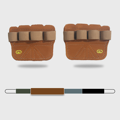 2 Pairs Brown Premium Leather Grip Protection for Fitness | 4-Finger Cowhide Weightlifting Gloves - Durable, Non-Slip, and Abrasion-Resistant Support - Main Image
