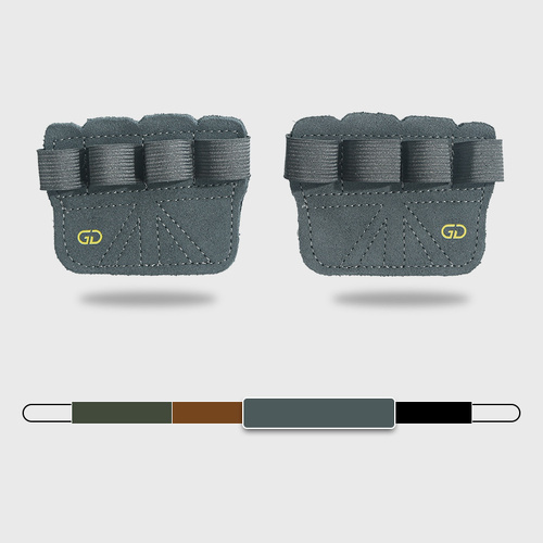 2 Pairs Grey Premium Leather Grip Protection for Fitness | 4-Finger Cowhide Weightlifting Gloves - Durable, Non-Slip, and Abrasion-Resistant Support - Main Image