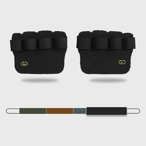 2 Pairs Black Premium Leather Grip Protection for Fitness | 4-Finger Cowhide Weightlifting Gloves - Durable, Non-Slip, and Abrasion-Resistant Support - Main Image