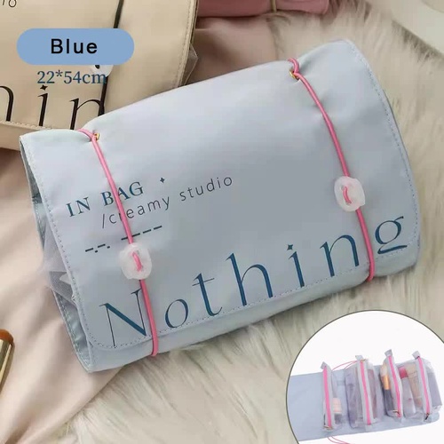Blue Portable 4-in-1 Cosmetic Storage Bag, Removable Travel Organizer for Makeup, Toiletries, and Small Accessories - Main Image