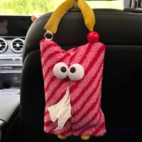 Pink Cartoon Monster Tissue Box, Plush Tissue Holder for Car or Home, Cute and Fun Design - Main Image