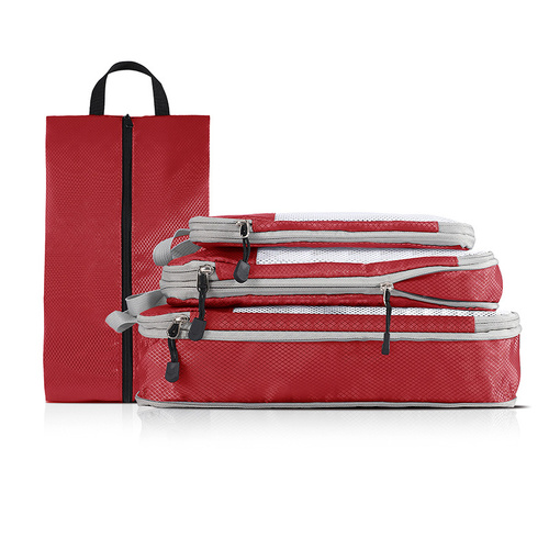 Red Compression Travel Storage Bags Set, Mesh Travel Organizers for Luggage, Foldable and Space-Saving Packing Cubes - Main Image