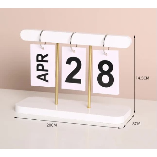 White Modern Minimalist Wooden Flip Calendar - Stylish Desktop Calendar for Home, Office, and Study Room - Main Image