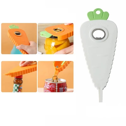 2 Pcs White Carrot-Shaped Multi-Function Bottle Opener - Versatile Kitchen Tool for Jars, Cans, and Bottles - Main Image