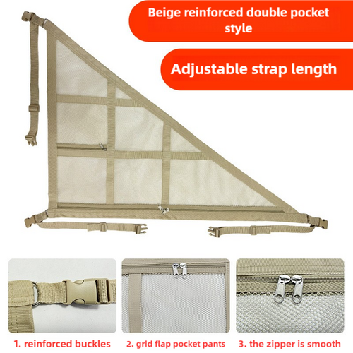 Beige Car Roof Triangular Storage Net - Adjustable Ceiling Organizer for Vehicles - Main Image