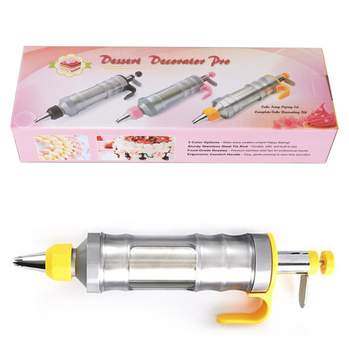 Yellow Cream Piping Gun for Cookie Decorating – 6 Nozzle DIY Set for Baking and Cake Decoration - Main Image