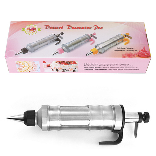 Black Cream Piping Gun for Cookie Decorating - 6 Nozzle DIY Set for Baking and Cake Decoration - Main Image